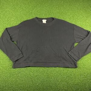 Secret Treasures Black Waffle Knit Crew Neck Kangaroo Pocket Thermal Sweater L